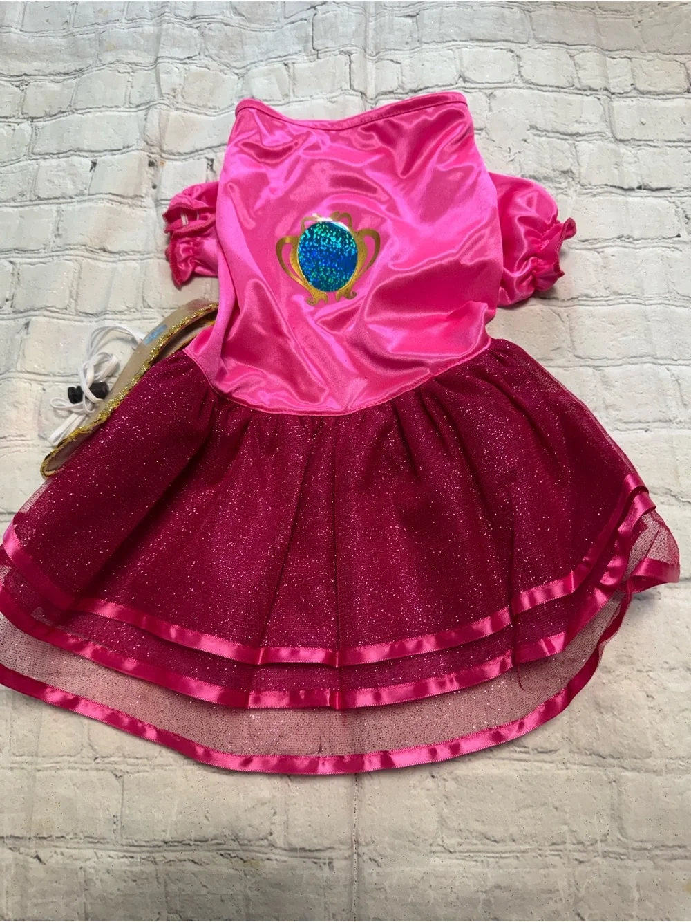 Pet Warrior Dog Custome princess dress hot pink. Halloween costume.